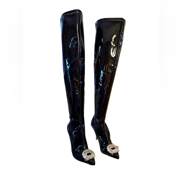 INC International Concepts NWT Size 6 Black Patent Leather Over the Knee Boots - Picture 4 of 14
